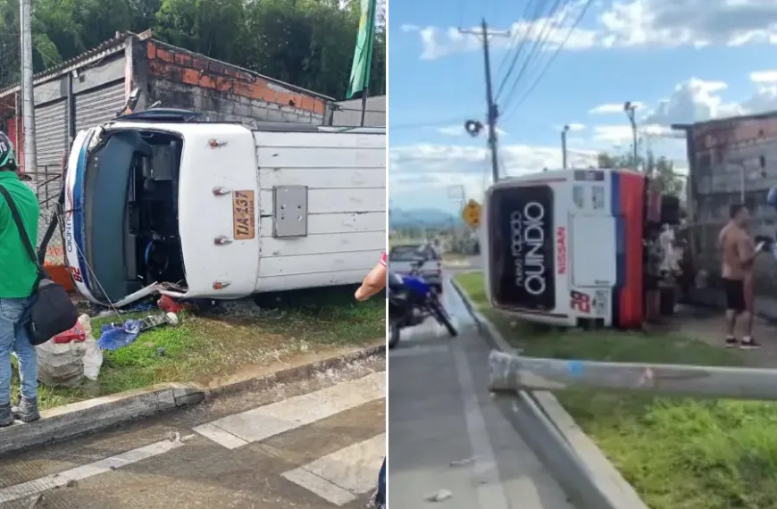 Se volcó buseta sur de Armenia