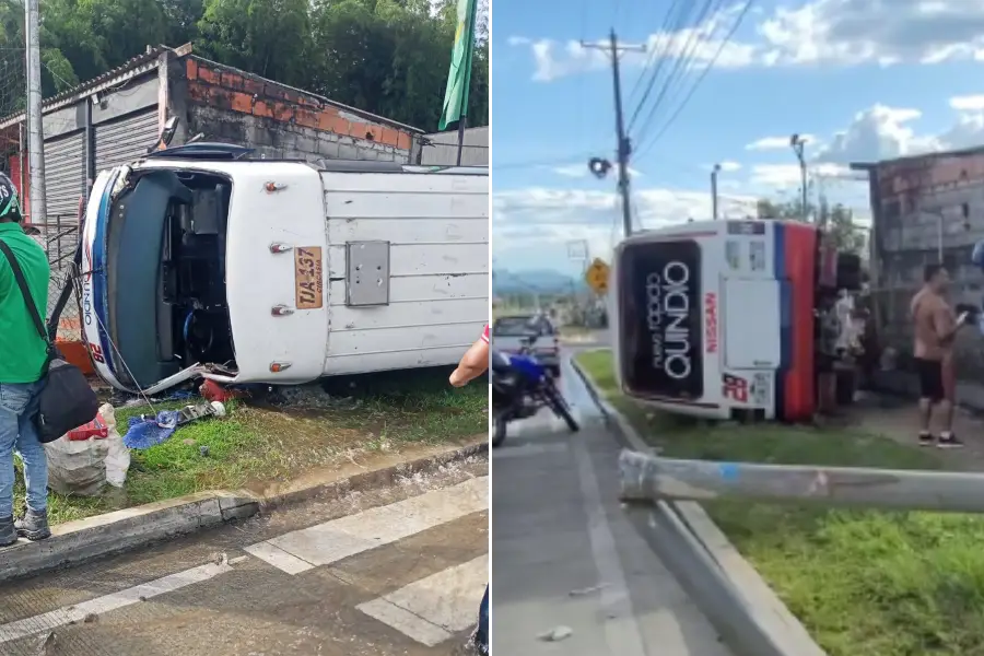 Se volcó buseta sur de Armenia
