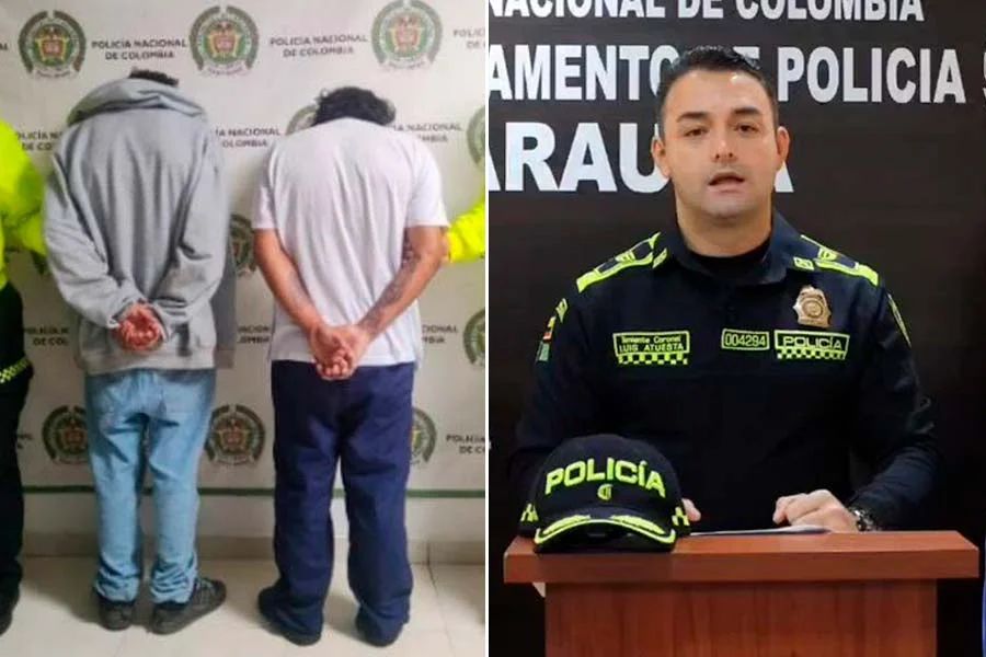 Izq. Imagen de referencia de menores aprehendidos. Der. Comandante de Policía Quindío, Coronel Luis Fernando Atuesta.